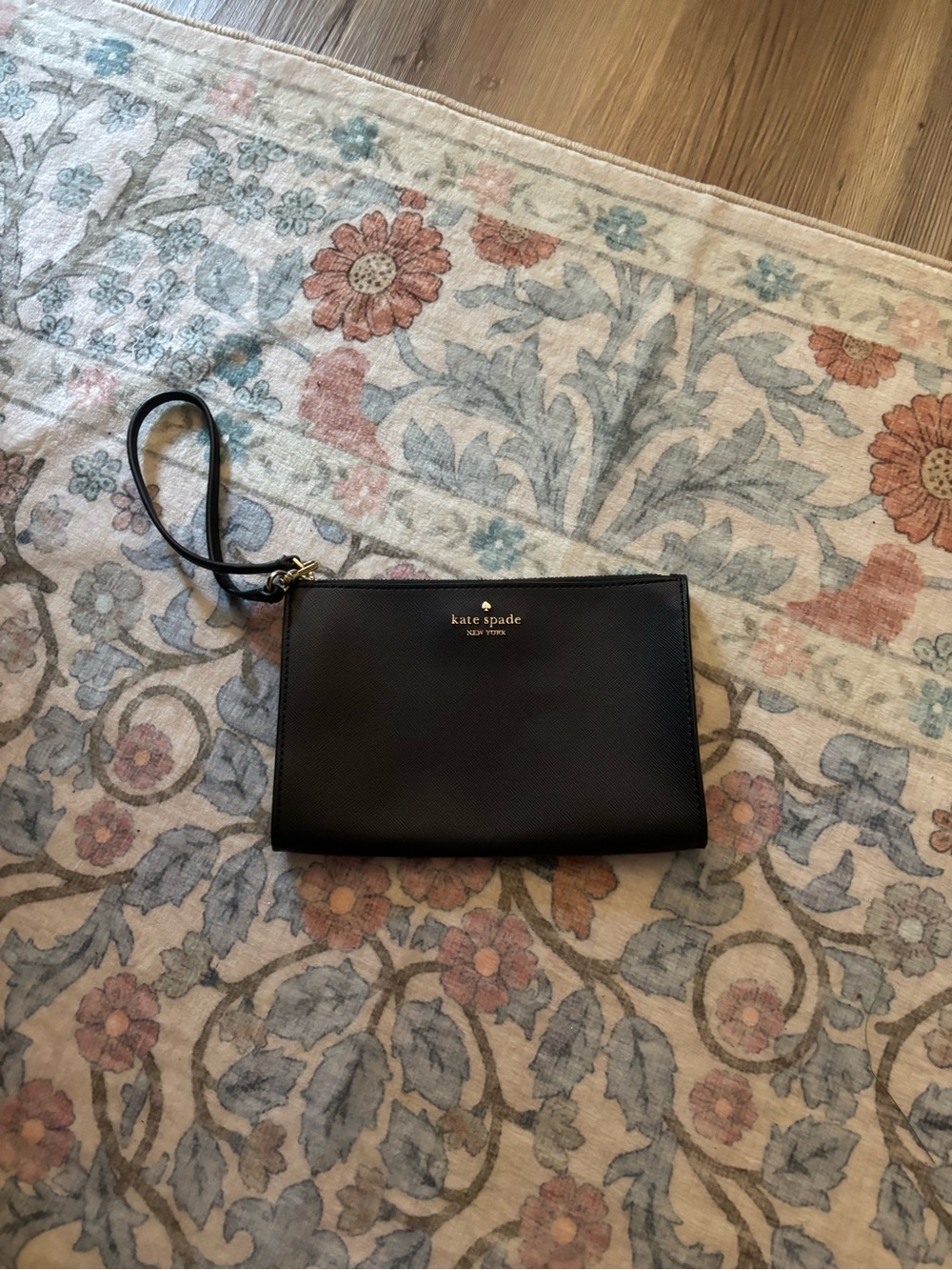 kate spade Black Leather Wristlet with Gold Logo